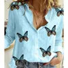 Gentillove Herbst Langarm Casual Lose Shirt Frauen Elegante Schmetterling Blumendruck Tops und Blusen Vintage Baumwolle Tunika 210225