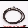 High Quality Fine Jewelry Woven 100% Genuine Leather Bracelet Mix Size 925 Silver Clasp Bead Fits Pandora Charms Bracelet Diy Marking Cvkub