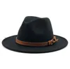 Femmes hommes laine Fedora chapeau avec ruban en cuir Gentleman élégant dame hiver automne large bord Jazz Panama Sombrero casquette