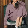 Blue Satin Solid Women's 2 Pieces Suit Loungewear Shirt Tops+wide Leg Pants Ladies Home Wear Loose Casual Trousers Set Chic 210809