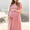 Kortärmad spetschiffon moderskapsklänningar för Poshoot Gravid Kvinnor Maxi Klänning Klänning Graviditet Baby Shower Praphy Prop 210922