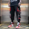 Joggers Cargo Pants for Men Casual Hip Hop Hit Color Pocket Male Trousers Sweatpants Streetwear Ribbons Techwear Pants 210702