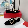 Casual Designer Sexy Lady Fashion Women Shoes Black Leather Round toe Crystal Strass Buckle Slip On Flats Loafers Pumps Zapatos Mujer