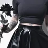 Skirts Fashion Punk Mini Leather Skirt Dance Rave Outfit Wet Look PU High Waist Flared Pleated A-line Skater Party