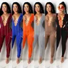 Jesienne kobiety bandaż kombinezony moda sexy onesies otwarty pępek róg rękaw jeden kawałek klub nocny body projektanci ubrania