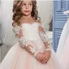 Girl039s vestidos de renda vestido de casamento para crianças manga longa tule vestido de baile floral menina branca princesa pequena noiva com tribunal tra3008470