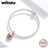 Wostu 925 Sterling Silver Choklad Presentförpackning Pärla CZ Rose Gold Charm Fit Original Armband Halsband Hängsmycke DIY Smycken CQC1670 Q0531