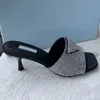 Sandali di diamanti! Nuove infradito Sandali Scarpe da donna firmate di alta qualità moda lucida con strass in pelle con tacchi alti Pantofole da 6,5 cm scarpe da sera per spettacoli di lusso