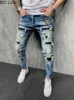 Farbe zerrissene Jeans Herren Jeans Jogginghose Sexy Loch Hosen Casual Male Skinny Hosen Slim Biker Outwears Hosen Europäische Größe G0104