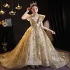 Robes de fille Filles Superbes filles Robe Sequins Perles Formelle Princesse pour la fête de mariage Teen Pageant robe longue queue d'enfants