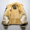 Zimowe skórzane kurtki Bomber Fur Coat Mężczyźni Grube Shearling Shearling Flight Pilot Kurtka Rosja Ciepła płaszcz