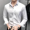 القمصان غير الرسمية للرجال ألوان صلبة قميص طويل الأكمام M-5XL Slim Pritical Men Dress
