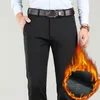 Duży rozmiar 40 42 Zimowe Mężczyźni Ciepłe Spodnie Casual Biznes Moda Klasyczny Styl Grube Stretch Spodnie Mężczyzna Marka Szary Khaki 211201