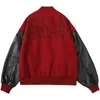 Hip Hop Baseball Jacket Coat Men Broder Broderi Streetwear Leather Sleeve Patchwork Varsity College Mode Vintage 211214