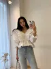 Koreański Chic Moda Grzyb Pink V Neck Flare Rękaw Bluzka Kobiety Retro Lalki Ruffles Slim High Waist Shirts Blusas de Mujer 210610