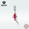 BISAER Lucky Charms 925 Sterling Silver Red Lucky Carp Shape Charms Beads fit Girlfriend Bracelets Silver 925 Jewelry EFC085 Q0531