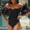 Women's Jumpsuits & Rompers Sexy Off-Shoulder Puff Sleeve Bodysuit For Women Black Strapless Bodycon Bod Suits Jumpsuit 2021 Summer Femme Sk