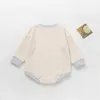 Rompers Baby Spring Autumn Rompers, Splicing Färg O-Neck Long-Sleeves Jumpsuit Med Crotch Knappar För Toddlers Tjejer, Pojkar, 0-24months