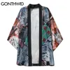 Gonthwid Quimono Cardigan Casacos Camisas Homens Harajuku Casual Tiger Chama Cópia Camisa Jaqueta Streetwear Loose Hip Hop Fashion Tops C0315