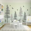 Большие сосновые дерева олень животных наклейки на стену офис общежития комната комната джунгли лес олень дерева птиц стены наклейки спальня детская винил декор 210705