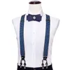 Hi-Tie Hosenträger und Fliege für Erwachsene, für Leder, 6 Clips, Hosenträger, Vintage-Mode, blauer Punkt, elastische Hosenträger für Herren