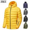 Homens outono inverno ultraleve clássico grosso quente jaqueta com capuz parkas casaco casual à prova de vento Bio-down 211214