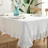 White Simple Tablecloth Washed Table Cloth Wrinkled Cotton Lotus Lace Anti-Dirt Cover Kitchen el Household Decor Towel 210626