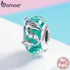 BAMOER Glass Beads 925 Sterling Silver Mermaid Sea Blue Murao Handmade Charm fit for Necklace Women Jewelry High Quality SCC1154 Q0531