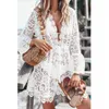 Été Femmes Bikini Cover Up Floral Dentelle Creux Crochet Maillot De Bain Cover-Ups Maillot De Bain Beachwear Tunique Robe De Plage 210623