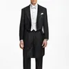 Noir mariage garçons d'honneur homme queue manteau pour marié bal porter Double boutonnage 3 pièces formel hommes costumes ensemble (veste + pantalon gilet) 1