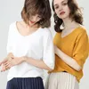 2021 Women's Cashmere V Nek Korte mouw gebreide pullover T -stuk basis T losse wol kasjmier sweater plus size dames jumper 210311