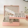 Double-Layer Leather Jewelry Box Ear Stud Earrings Ornament Storage Multi-Function Large Packaging Display 220309