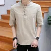 メンズTシャツサマーウェアコットンとリネン半袖Tシャツファッション中国ウィンドプレートボタンカラーハーフシャツサイズT-SHIR