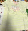 Girls Clothes Summer Pure Cotton Yellow Pink Solid Color Patchwork Elephant Decoration Short Sleeve O-Neck T-Shirt For Girl 210701