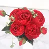 Bouquet di fiori artificiali di peonia di seta rosa rosa da 30 cm 5 teste grandi e 4 boccioli piccoli fiori finti per la decorazione domestica di nozze per interni