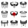 Gothic Chokers Black Beaded Flowers Sexy Lace Neck Choker Halsband Vintage Tassel Kedja Kvinnor Punk Halloween Smycken