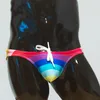 Shorts masculinos 2021 Arco-íris Imprimir homens apertados Sexy Swimwear Beach Nadar Low Cintura Swimsuits Bikinis Briefs Banhos Ternos