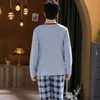 İlkbahar ve Sonbahar Erkek Pijama Pamuk Pijama Uzun Kollu Rahat Erkekler Pijama Seti Artı Boyutu L-4XL Pijama 210918