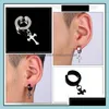 Dangle Lustre Boucles D'oreilles Bijoux Hommes S Punk Hypoallergénique Pas De Piercing Pour Femmes Croix Étoile Pistolet Gecko Tour Clip Sur L'oreille Mode En Bk Dr