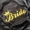 Bride Crown Team Golden Glitter Print Kimono Robes Faux Silk Kvinnor Bachelorette Bröllopsberedning Free 210924