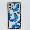 Capas de celular de luxo quadradas transparentes com suporte mármore azul e borboletas para iphone 13 13 pro 12 11 pro promax xs xr x4494326