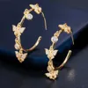 Circle Round Shape Gold Color Dangling Drop CZ Charms Cute Butterfly Hoop Earrings for Women Fashion Jewelry CZ825 210714