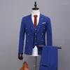 Azul marinho de três peças de roupa de três peças real desgaste formal casado Slim personalizado (casaco + colete calças) 1