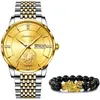 손목 시계 JSDUN 럭셔리 자동 망 시계 빈티지 기계적 상위 18K 골드 다이아몬드 방수 비즈니스 손목 시계