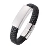 Bangle Fashion Punk Men's Jewelry Braided Leather Bracelet Men Handmade Bangles Trendy Stainless Steel Clasp Male Wrist Band