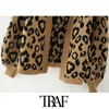 Traf Women Fashion Leopard Wzór luźny sweter z dzianiny Sweter Vintage Lantern Rękaw Kobietowe ekilowe topy 210917