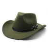 Vintage Western Hat z Feld Bowler Fedora Mężczyźni Kobieta Solid Color Szerokie Brima Czapka Czapka Four Seasons Cowgirl Cap Sombreros