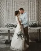 2021 Boho Brautkleider mit 3/4 langen Ärmeln Lace Tüll einfach billig made Country-Hochzeit Brautkleid Vestido de Novia