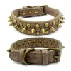 Retro Punk Style Pet Dog Rivet Collars PU Leather Round Bullet Nail Necklace Spiked Strap Small Dogs Cat Collar Products Y200515