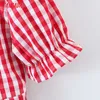 Tangada moda mulheres vermelho xadrez recorta vestido manga curta senhoras vintage mini vestido vestidos rb29 210609